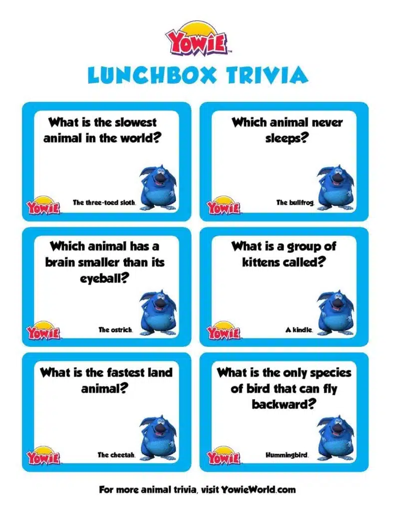 Yowie Lunchbox Notes Trivia Printables Page 001