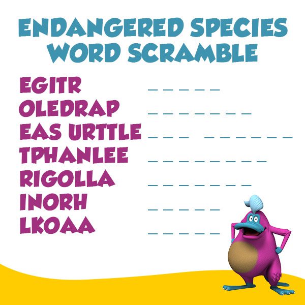 Endangered Species Word Scramble