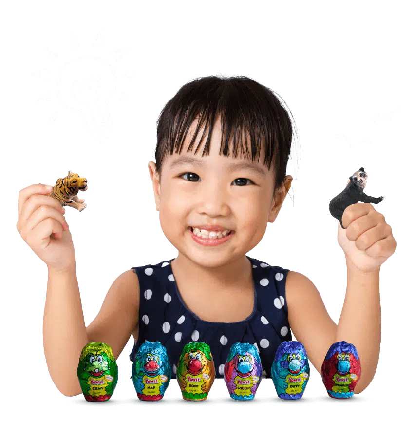 Smiling Kid With Two Yowie Toys